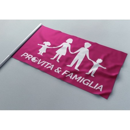 Bandiera rosa con asta Pro Vita & Famiglia